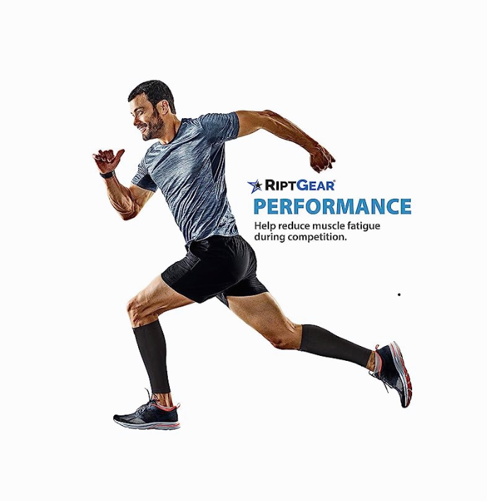 Back Man In Compression Calf Sleeves And Sportswear Running On Road Stock  Photo, Picture and Royalty Free Image. Image 97294892.