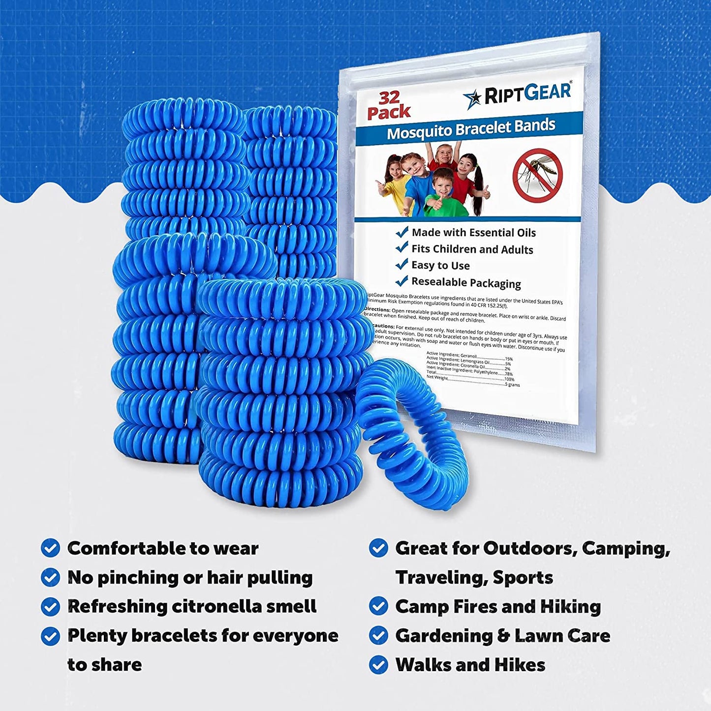 Mosquito Repellent Bracelets (32 Pack) (Blue)