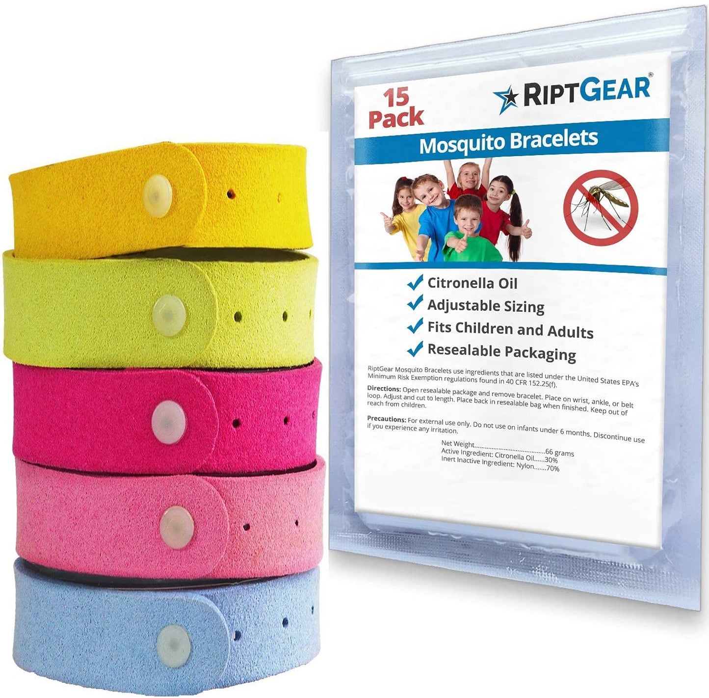 Mosquito Repellent Bracelets (15 Pack) (Multi-Color)